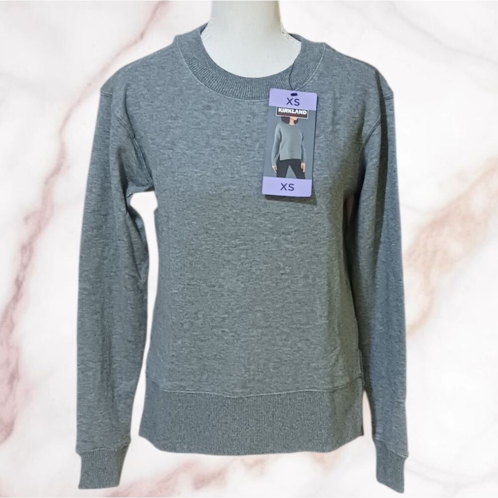 Kirkland Signature Crew Neck Sweatshirt Gray Knit Women's XS NWT
